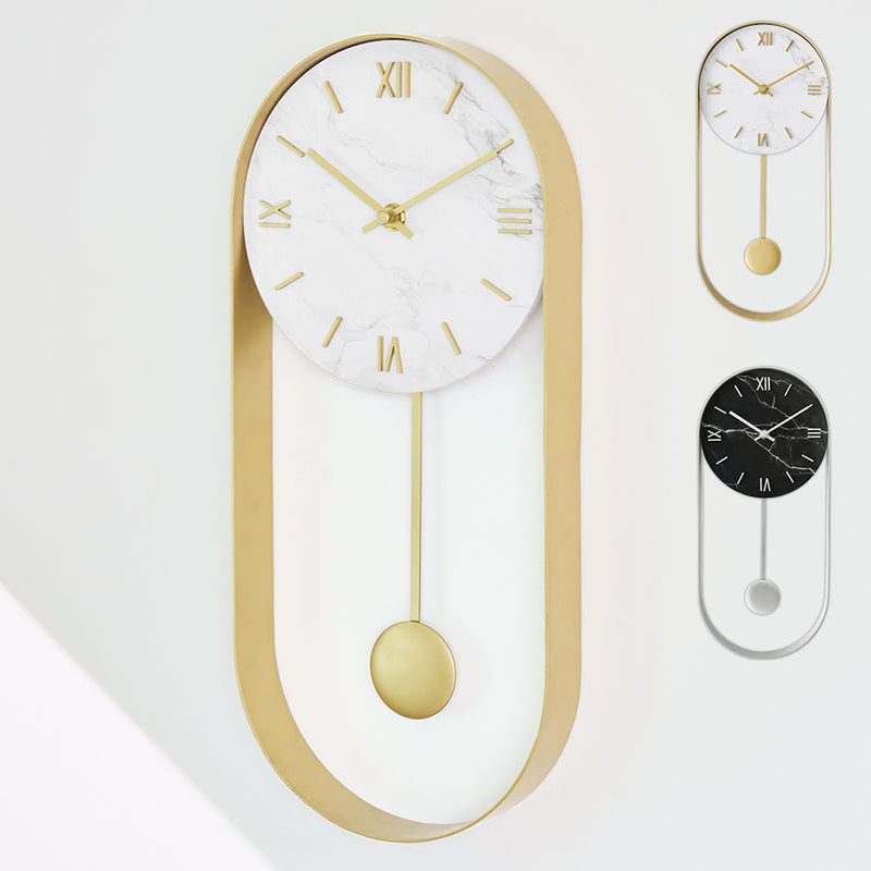 大理石調×スチール 振り子時計