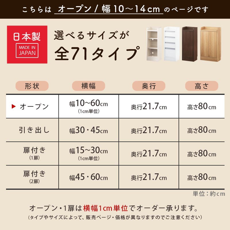 カウンター下収納〔オープン・幅10cm～幅14cm〕