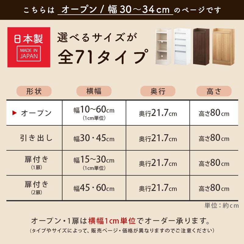 カウンター下収納〔オープン・幅30cm～幅34cm〕