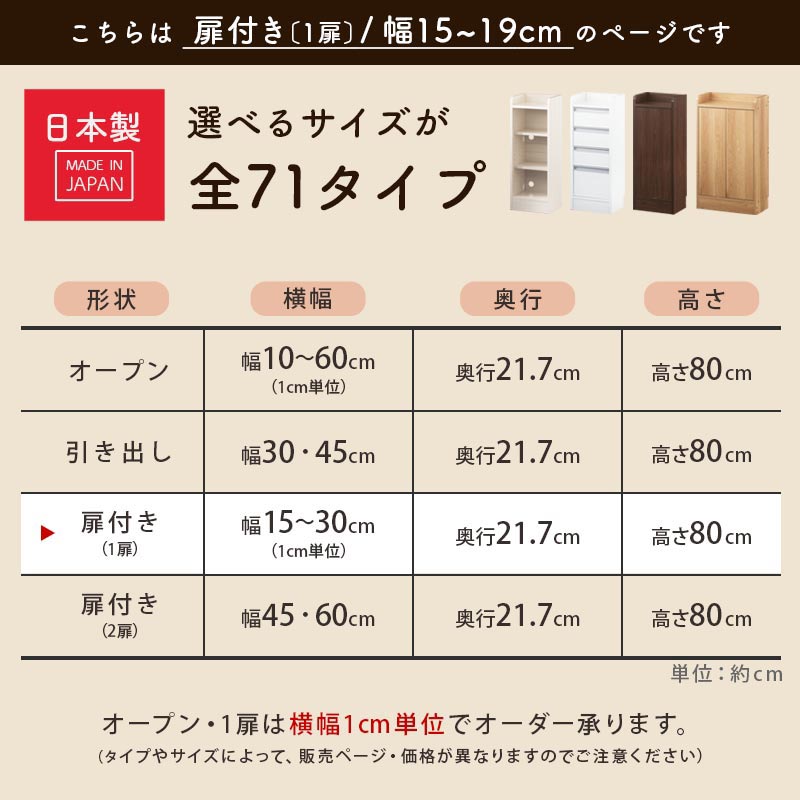 カウンター下収納〔扉・幅15cm～幅19cm〕