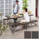 フォールディングテーブル＆ベンチ〔3点セット〕 ガーデンテーブルセット ガーデンテーブル 折りたたみ 6人掛け ガーデン テーブル ベンチ 3点セット ラタン調 屋外 おしゃれ 庭 BBQ アウトドア 180cm ぼん家具