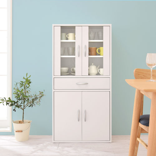 ぼん家具 食器棚 ロータイプ カップボード キッチン収納 ホワイト ぼん家具 食器棚 ロータイプ カップボード おしゃれ 引き出し スリム