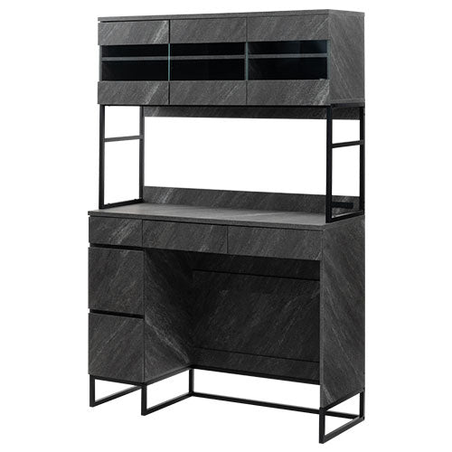 willさま専用【東北〜関西圏送料込】キッチンボード/120/グレー/黒 キッチンボード 幅120cm ゴミ箱収納付き ハイタイプ キッチン収納 食器