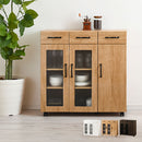 キッチン収納〔食器棚・ワゴンタイプ〕 キッチンキャビネット ワゴン 3段 可動棚 引き出し キャスター ガラス扉付き 食器棚 収納 ぼん家具