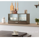 カウンター上置き収納棚〔幅60cm〕 カウンター上収納ラック 引き出し ガラス扉付き 食器棚 カップボード キッチン ぼん家具