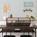 カウンター上置き収納棚〔幅90cm〕 カウンター上収納ラック 引き出し ガラス扉付き ミニ食器棚 カップボード キッチン ぼん家具