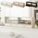 カウンター上置き収納棚〔幅90cm〕 カウンター上収納ラック 引き出し ガラス扉付き ミニ食器棚 カップボード キッチン ぼん家具