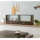 カウンター上置き収納棚〔幅90cm〕 カウンター上収納ラック 引き出し ガラス扉付き ミニ食器棚 カップボード キッチン ぼん家具