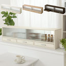 カウンター上置き収納棚〔幅120cm〕 カウンター上収納ラック 引き出し ガラス扉付き 食器棚 カップボード キッチン ぼん家具