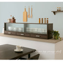 カウンター上置き収納棚〔幅120cm〕 カウンター上収納ラック 引き出し ガラス扉付き 食器棚 カップボード キッチン ぼん家具