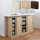 カウンター下収納〔幅90cm・奥行30cm〕 カウンター下収納 薄型 4段 可動棚 引き戸 食器棚 キャビネット キッチン 木目調 北欧 ぼん家具