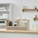 カウンター上置き収納棚〔幅60cm〕 カウンター上収納ラック 引き出し ガラス扉付き 韓国インテリア グレージュ PUTUPUTU