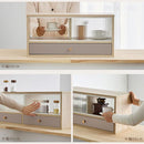 カウンター上置き収納棚〔幅60cm〕 カウンター上収納ラック 引き出し ガラス扉付き 韓国インテリア グレージュ PUTUPUTU
