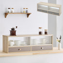 カウンター上置き収納棚〔幅90cm〕 カウンター上収納ラック 引き出し ガラス扉付き 韓国インテリア グレージュ PUTUPUTU