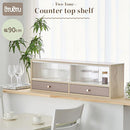 カウンター上置き収納棚〔幅90cm〕 カウンター上収納ラック 引き出し ガラス扉付き 韓国インテリア グレージュ PUTUPUTU