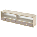 カウンター上置き収納棚〔幅120cm〕 カウンター上収納ラック 引き出し ガラス扉付き 韓国インテリア グレージュ PUTUPUTU