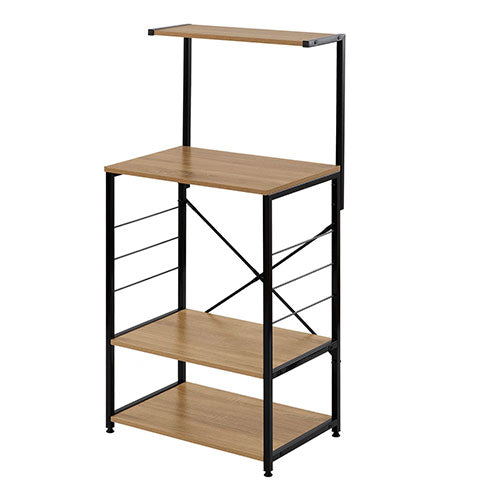 キッチンラック 3段＋上棚付き 木製×スチール キッチン収納 レンジ台