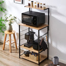 キッチンラック 3段＋上棚付き 木製×スチール