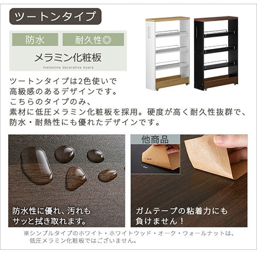 すき間ワゴンラック ロータイプ〔幅16～20cm〕