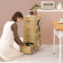 キッチンストッカー〔5段〕 キッチンワゴン 桐 キャスター付き 5段 引き出し フック ラック 収納 野菜 ストッカー 木製 ぼん家具