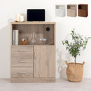 コンセント付FAX台 キャビネット 電話台 扉付き 引き出し コンセント ルーター 収納棚 リビング 木目調 ぼん家具