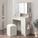 3面鏡ドレッサー ドレッサー 三面鏡 椅子付き 化粧台 鏡 3面ミラー 収納付き スツールセット ミラー裏収納 ティッシュ収納 コンセント付き 引き出し収納 サイドフック ぼん家具