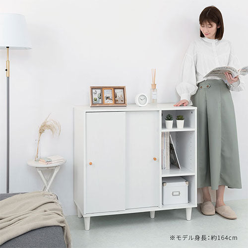 キャビネット〔B〕幅90cm スライド2扉 オープン3段 キャビネット