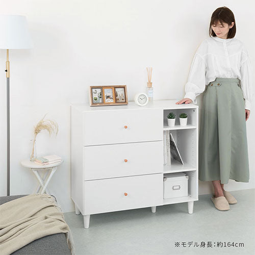 ぼん家具 キャビネット A 幅90cm 引き出し3杯 オープン3段 おしゃれ