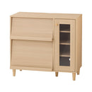 キャビネット〔D〕幅90cm フラップ2扉 ガラス扉4段 キャビネット ガラス扉 リビングボード テレビ台 フラップ扉 リビング 収納棚 3段 脚付き 収納家具 寝室 玄関収納 キッチン収納 マルチラック 白 茶色 ぼん家具