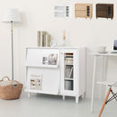 キャビネット〔D〕幅90cm フラップ2扉 ガラス扉4段 キャビネット ガラス扉 リビングボード テレビ台 フラップ扉 リビング 収納棚 3段 脚付き 収納家具 寝室 玄関収納 キッチン収納 マルチラック 白 茶色 ぼん家具