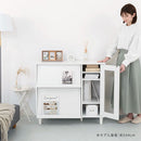 キャビネット〔D〕幅90cm フラップ2扉 ガラス扉4段 キャビネット ガラス扉 リビングボード テレビ台 フラップ扉 リビング 収納棚 3段 脚付き 収納家具 寝室 玄関収納 キッチン収納 マルチラック 白 茶色 ぼん家具