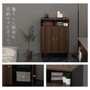 キャビネット〔H〕幅60cm 開き戸2扉 オープン2列 キャビネット リビングボード リビング 収納 可動 棚 2段 オープンスペース 扉 脚付き TV台 収納家具 寝室 玄関収納 キッチン収納 マルチラック 北欧 ぼん家具