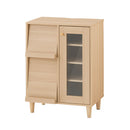 キャビネット〔I〕幅60cm フラップ2扉 ガラス扉4段 キャビネット ガラス扉 リビングボード テレビ台 フラップ扉 リビング 収納棚 3段 脚付き 収納家具 寝室 玄関収納 キッチン収納 マルチラック 白 茶色 ぼん家具