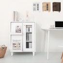 キャビネット〔I〕幅60cm フラップ2扉 ガラス扉4段 キャビネット ガラス扉 リビングボード テレビ台 フラップ扉 リビング 収納棚 3段 脚付き 収納家具 寝室 玄関収納 キッチン収納 マルチラック 白 茶色 ぼん家具