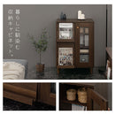 キャビネット〔I〕幅60cm フラップ2扉 ガラス扉4段 キャビネット ガラス扉 リビングボード テレビ台 フラップ扉 リビング 収納棚 3段 脚付き 収納家具 寝室 玄関収納 キッチン収納 マルチラック 白 茶色 ぼん家具