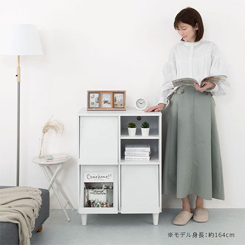 キャビネット J 幅60cm フラップ3扉 オープン2段 足つきキャビネット