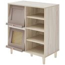 ラタン調収納チェスト オープン棚タイプ フラップチェスト 扉付き 4段 可動棚 韓国インテリア グレージュ ラタン調 収納 PUTUPUTU