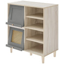 ラタン調収納チェスト オープン棚タイプ フラップチェスト 扉付き 4段 可動棚 韓国インテリア グレージュ ラタン調 収納 PUTUPUTU