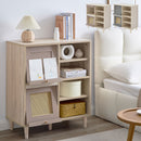 ラタン調収納チェスト オープン棚タイプ フラップチェスト 扉付き 4段 可動棚 韓国インテリア グレージュ ラタン調 収納 PUTUPUTU