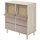 ラタン調収納チェスト 引き出しタイプ フラップチェスト 扉付き 韓国インテリア グレージュ ラタン調 キャビネット収納 PUTUPUTU