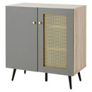ラタン調 扉付き キャビネット