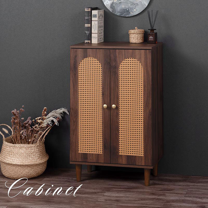 ラタン調 幅60 キャビネット 2扉 足つきキャビネット おしゃれ ぼん