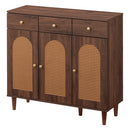 ラタン調 幅100 キャビネット 3扉 引き出し3杯