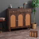 ラタン調 幅100 キャビネット 3扉 引き出し3杯