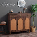 ラタン調 幅100 キャビネット 3扉 引き出し3杯