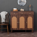 ラタン調 幅100 キャビネット 3扉 引き出し3杯