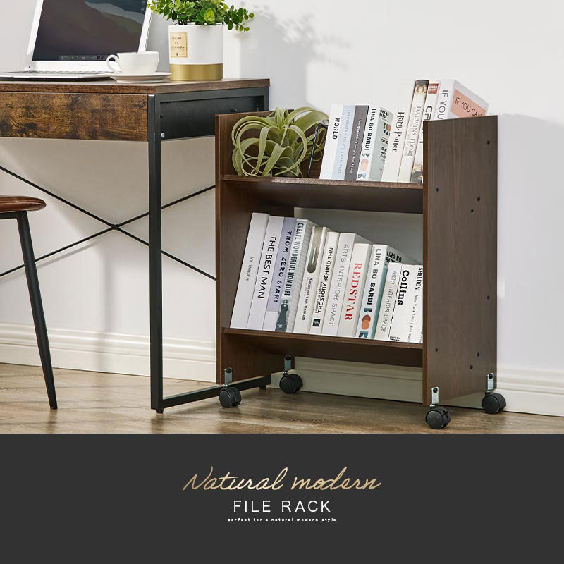 棚が斜めで取り出しやすい キャスター付きファイルラック 2段