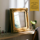 卓上アンティーク調ミラー〔大〕 スタンドミラー 卓上ミラー 鏡 アンティーク 化粧鏡 おしゃれ メイクミラー 卓上鏡 木製 大型 大きめ ゴールド スタンド式 玄関 化粧台 ぼん家具