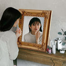 卓上アンティーク調ミラー〔大〕 スタンドミラー 卓上ミラー 鏡 アンティーク 化粧鏡 おしゃれ メイクミラー 卓上鏡 木製 大型 大きめ ゴールド スタンド式 玄関 化粧台 ぼん家具