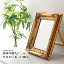 卓上アンティーク調ミラー〔大〕 スタンドミラー 卓上ミラー 鏡 アンティーク 化粧鏡 おしゃれ メイクミラー 卓上鏡 木製 大型 大きめ ゴールド スタンド式 玄関 化粧台 ぼん家具